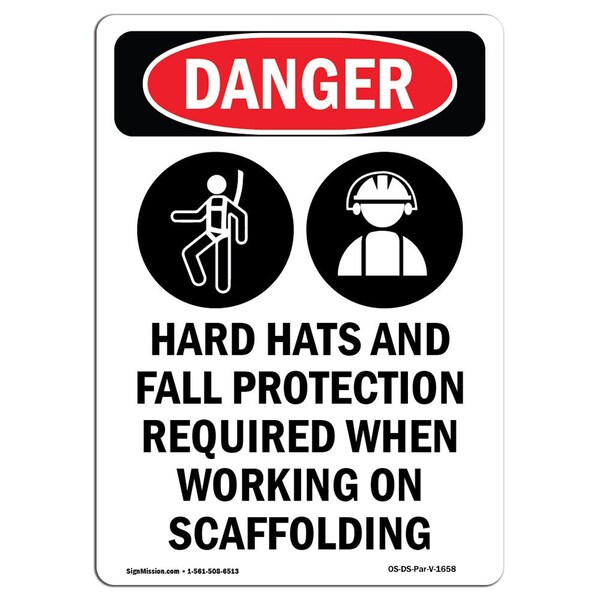 Signmission OSHA Danger Sign, Hard Hats And Fall, 18in X 12in Aluminum, 12" W, 18" H, Portrait OS-DS-A-1218-V-1658 - main